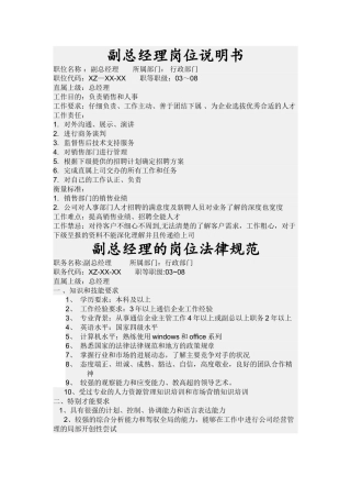 副总岗位说明-任职资格及招聘广告