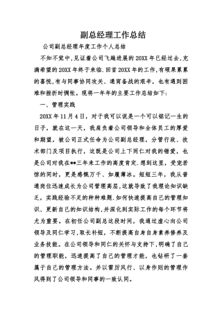 副总经理工作总结