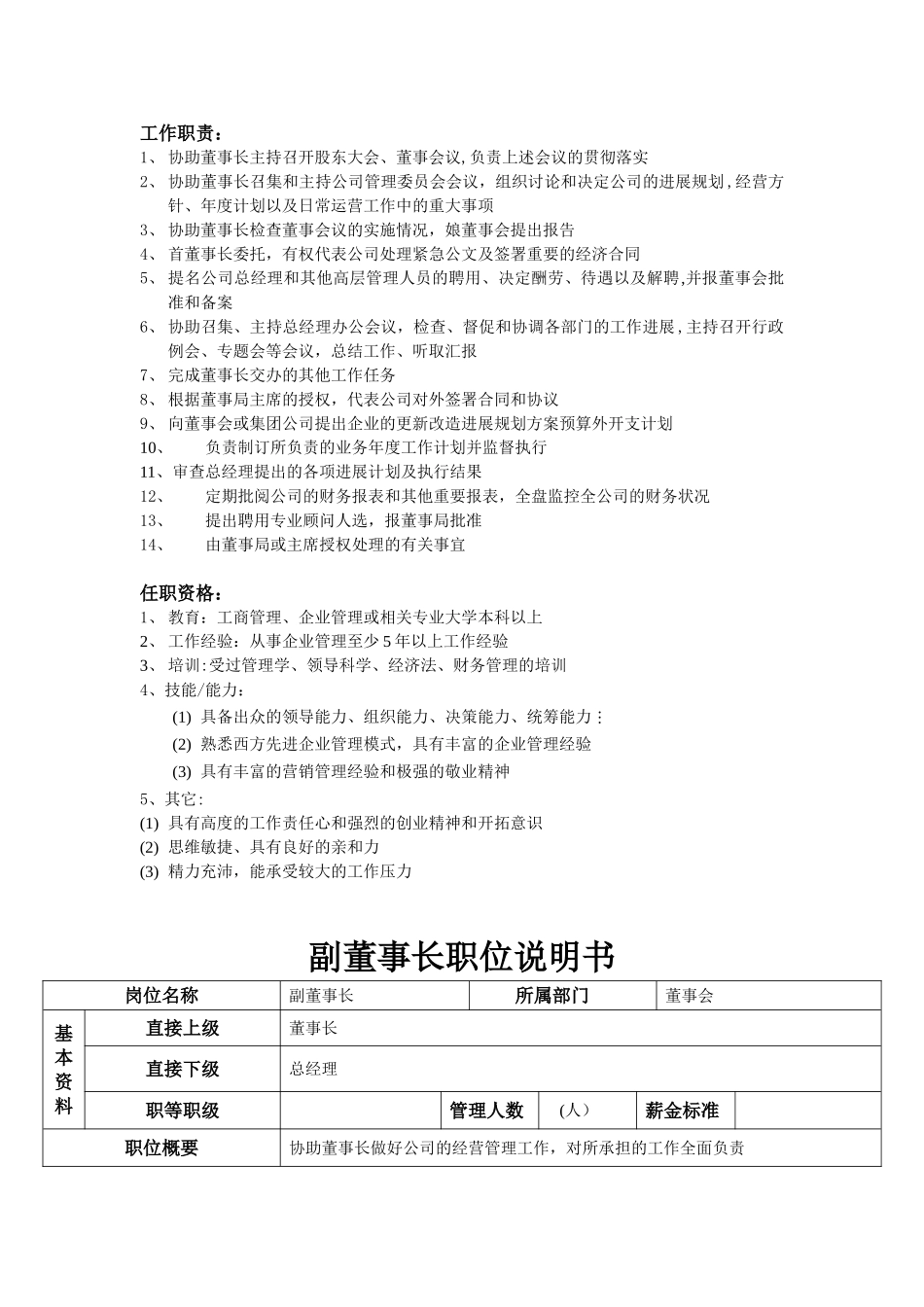 副董事长职位说明书_第1页