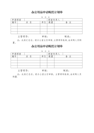办公室--办公用品申请购置计划单