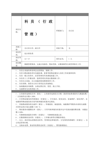 办公室-行政管理员岗位说明书