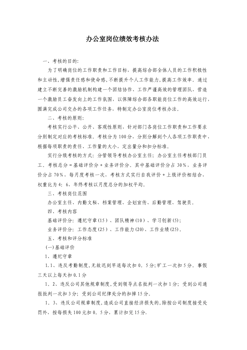 办公室岗位绩效考核办法47451_第1页