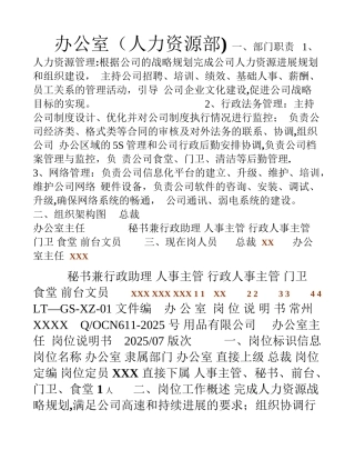 办公室岗位说明书