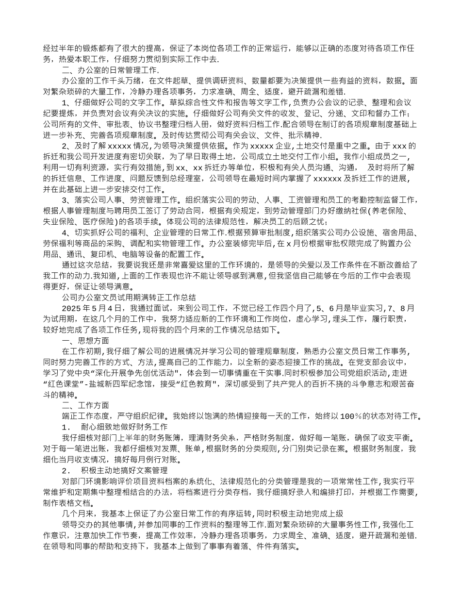 办公室文员试用期转正工作总结_第2页