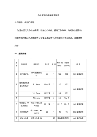 办公室用品购买申请报告