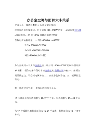 办公室空调大小与面积