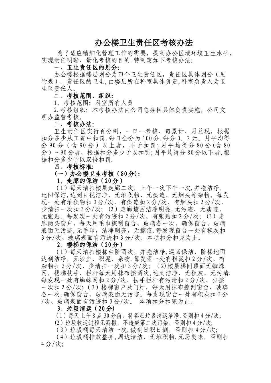 办公楼卫生责任区考核办法_第1页