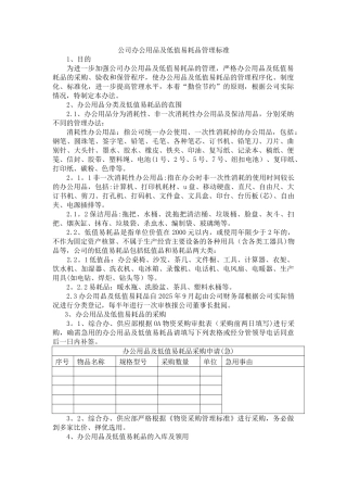 办公用品及低值易耗品管理标准