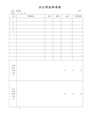 办公用品申请表模版