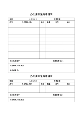 办公用品采购申请表