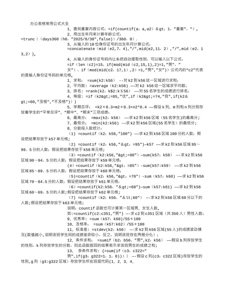 办公表格常用公式大全_第1页
