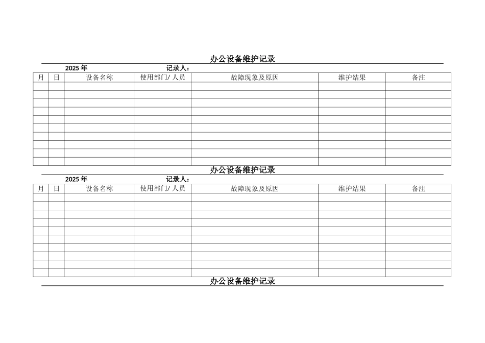 办公设备维护记录表_第1页