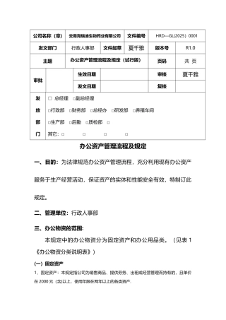 办公资产管理管理流程及规定