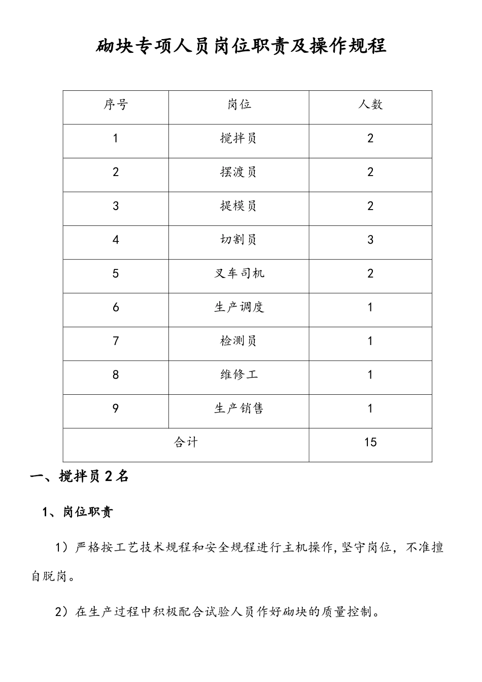 加气块人员岗位职责及操作规程_第1页