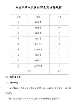 加气块人员岗位职责及操作规程