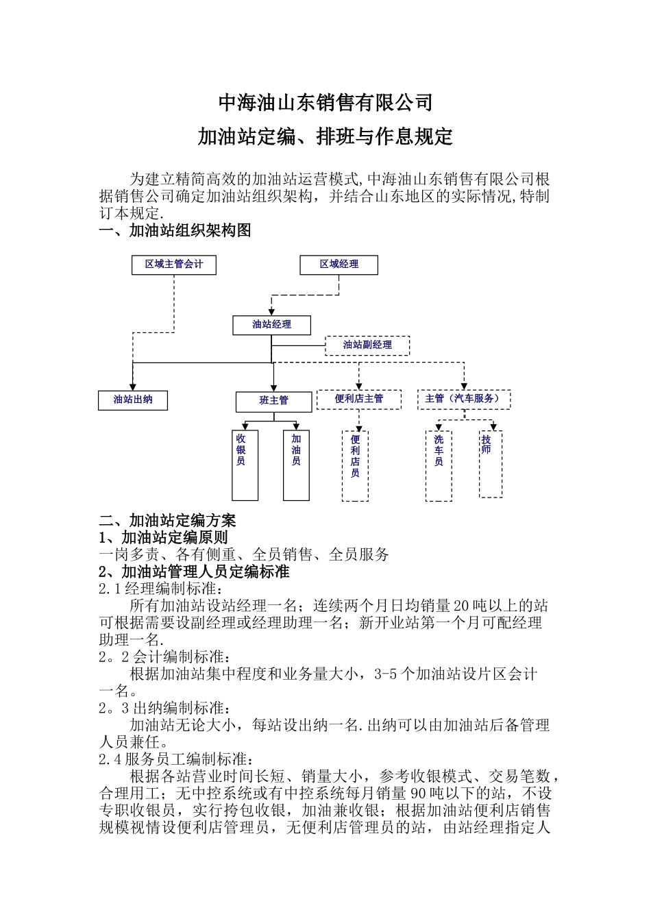 加油站定编、排班与作息规定_第1页