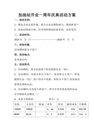 加油站开业一周年庆典活动方案二