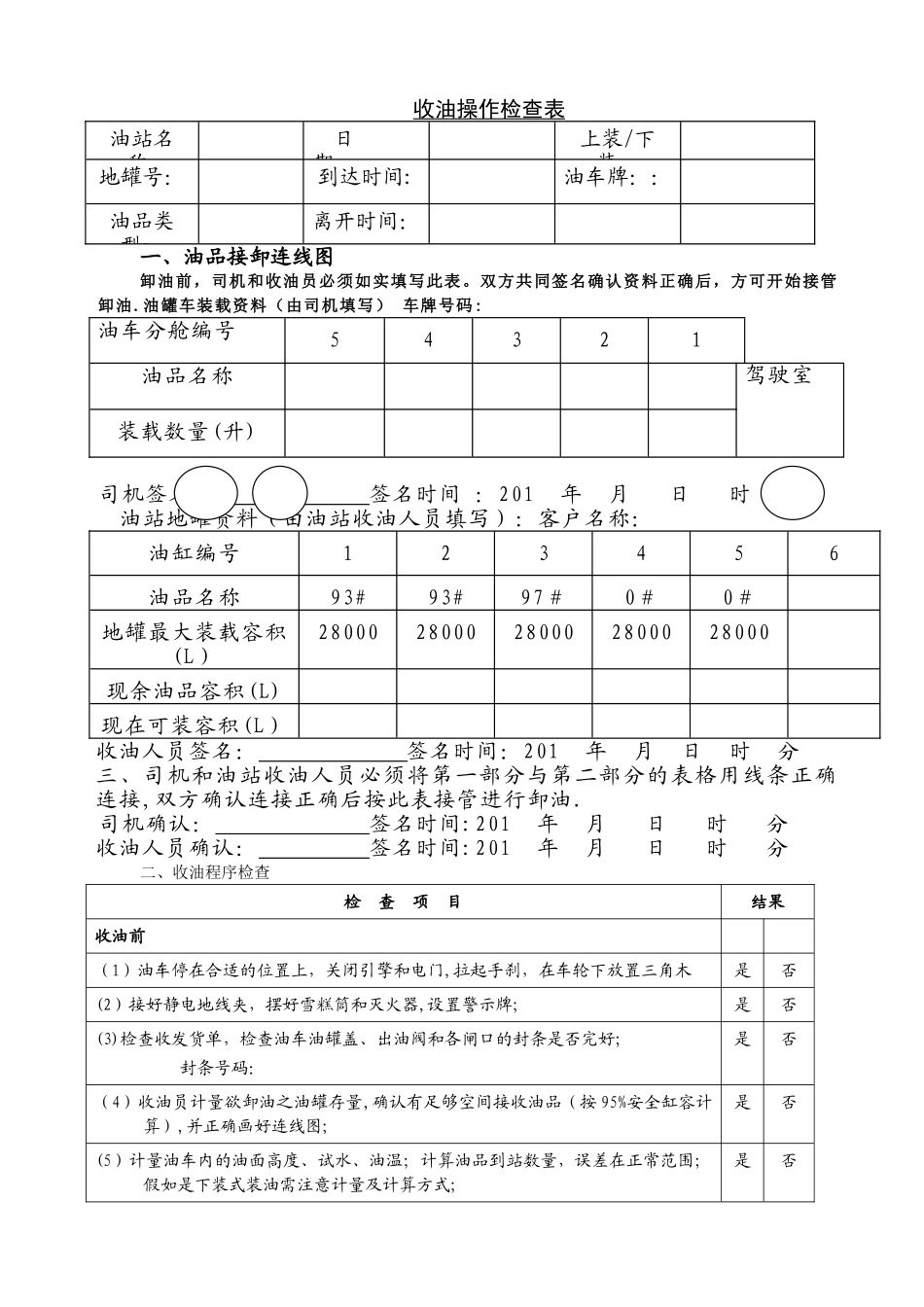 加油站收油操作检查表_第1页