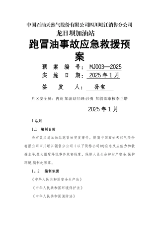 加油站跑冒油事故应急预案模板1