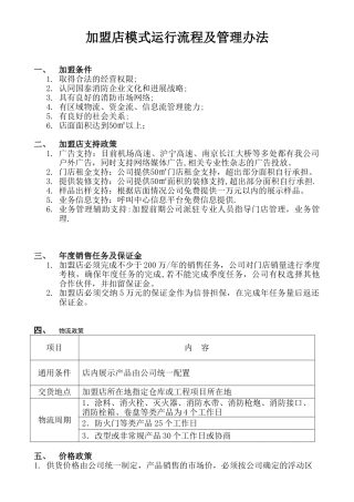 加盟店模式运行流程及管理办法