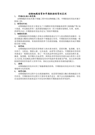 动物细胞培养和早期胚胎培养的区别