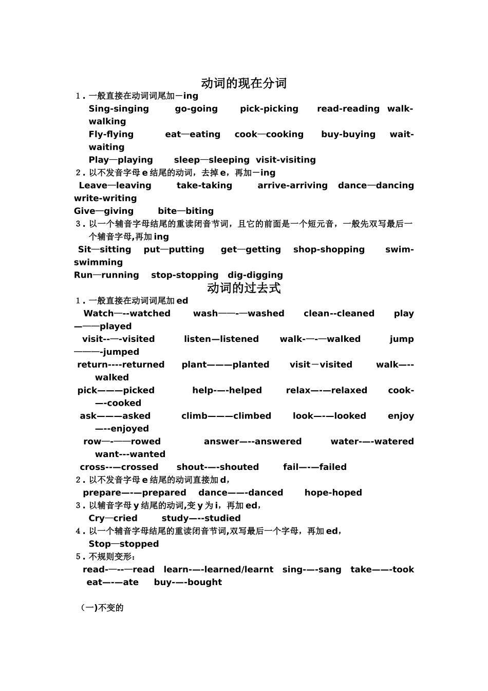 动词的过去式-及动词现在分词变形规则_第1页