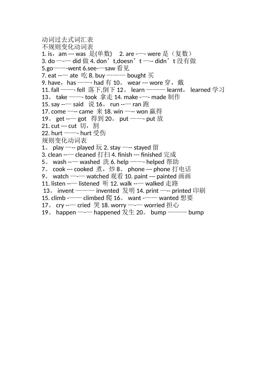 动词过去式词汇表_第1页