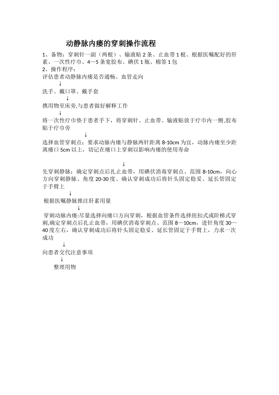 动静脉内瘘的穿刺操作流程_第1页