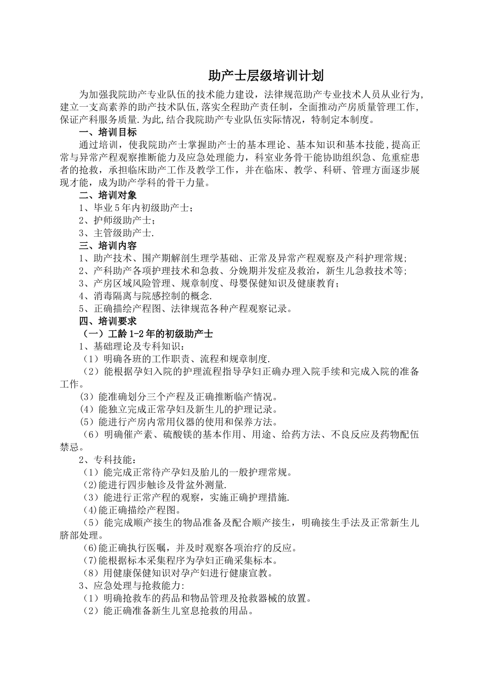 助产士层级培训计划_第1页
