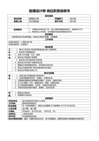 助理设计师岗位职责