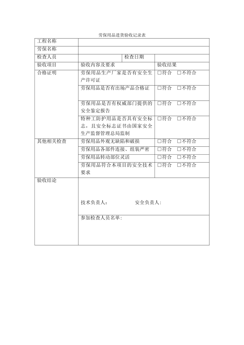 劳保用品进场验收表_第1页