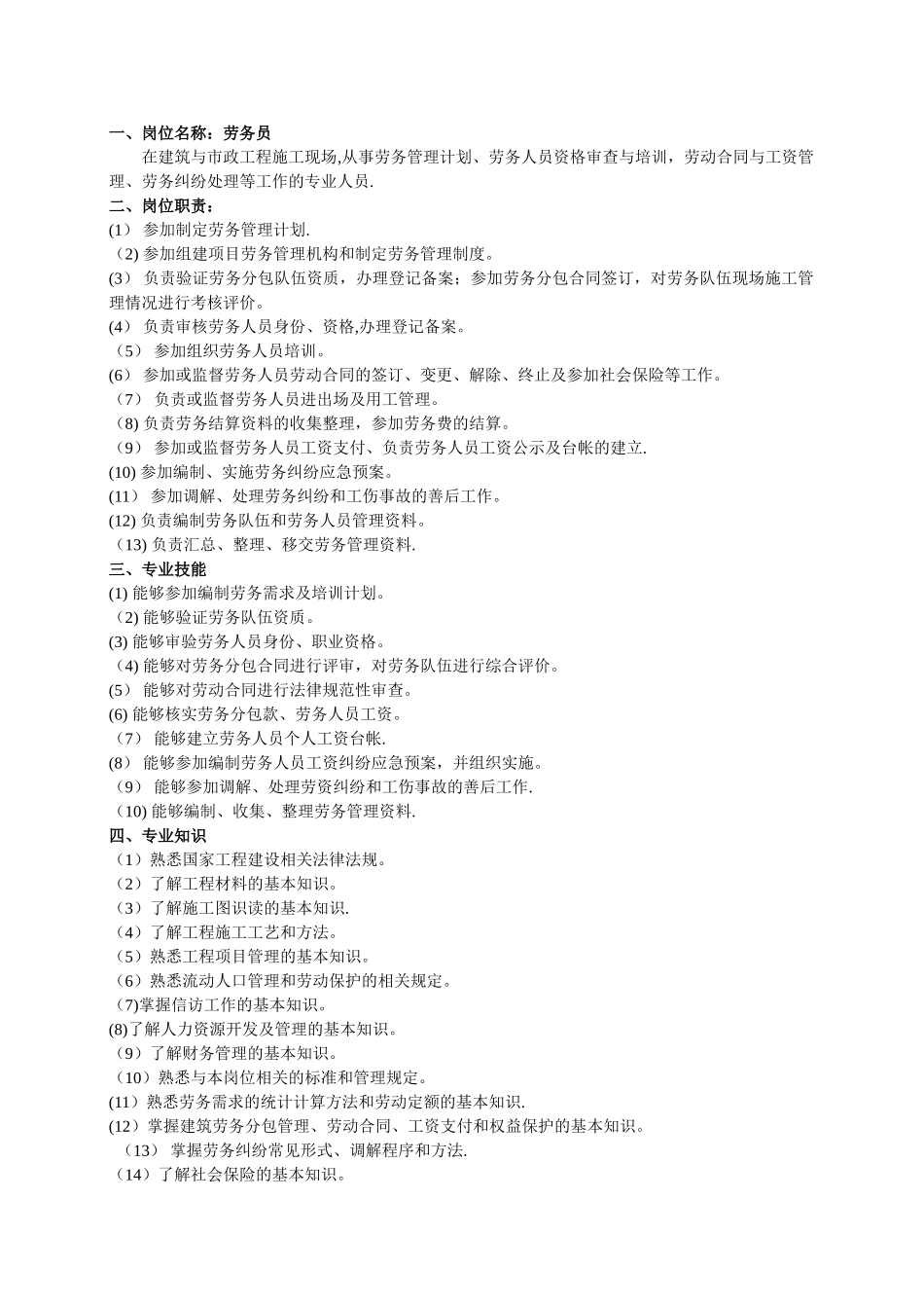 劳务员岗位职责77478_第1页