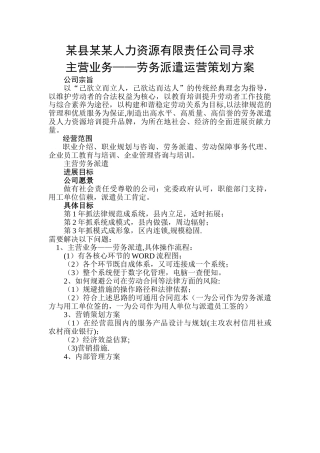 劳务派遣运营策划方案