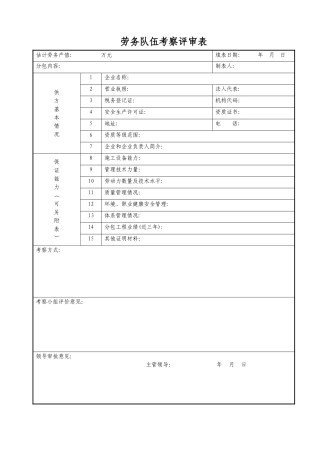 劳务队伍考察评审表
