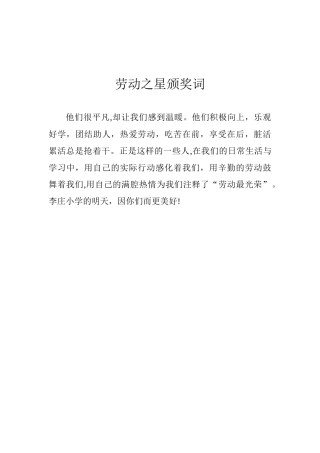 劳动之星颁奖词
