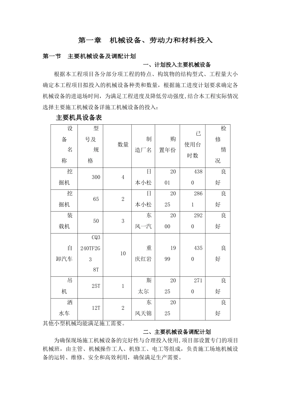 劳动力、机械设备及材料投入计划_第1页
