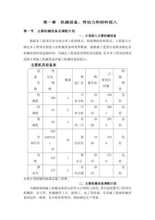 劳动力、机械设备及材料投入计划