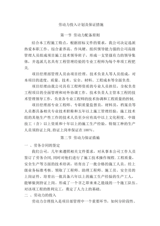 劳动力投入计划及保证措施