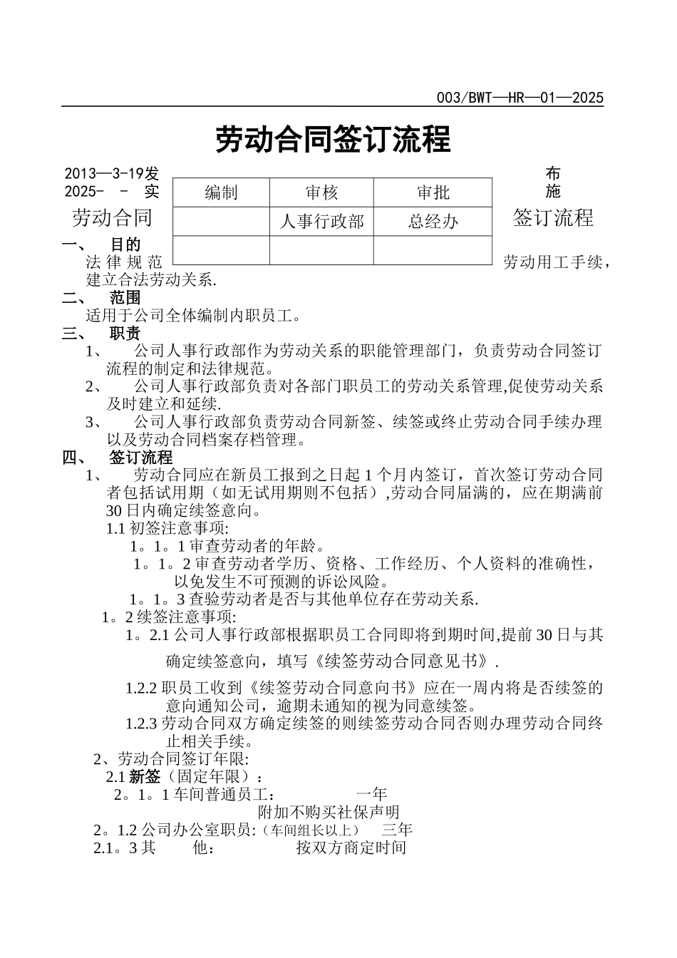 劳动合同签订管理制度HR-003_第1页