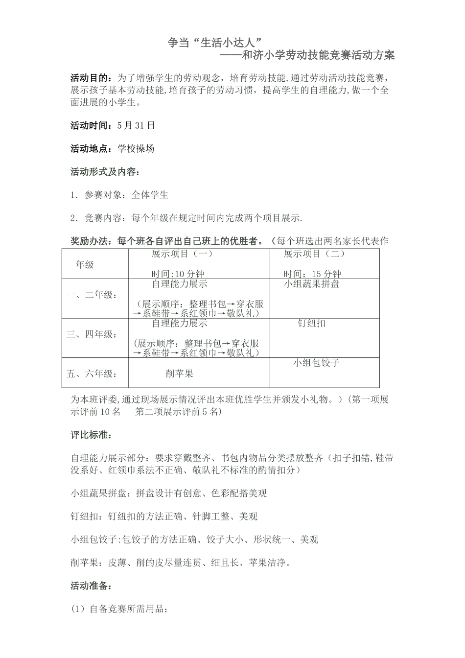 劳动技能比赛活动方案_第1页