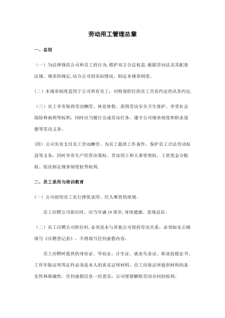 劳动用工管理总则