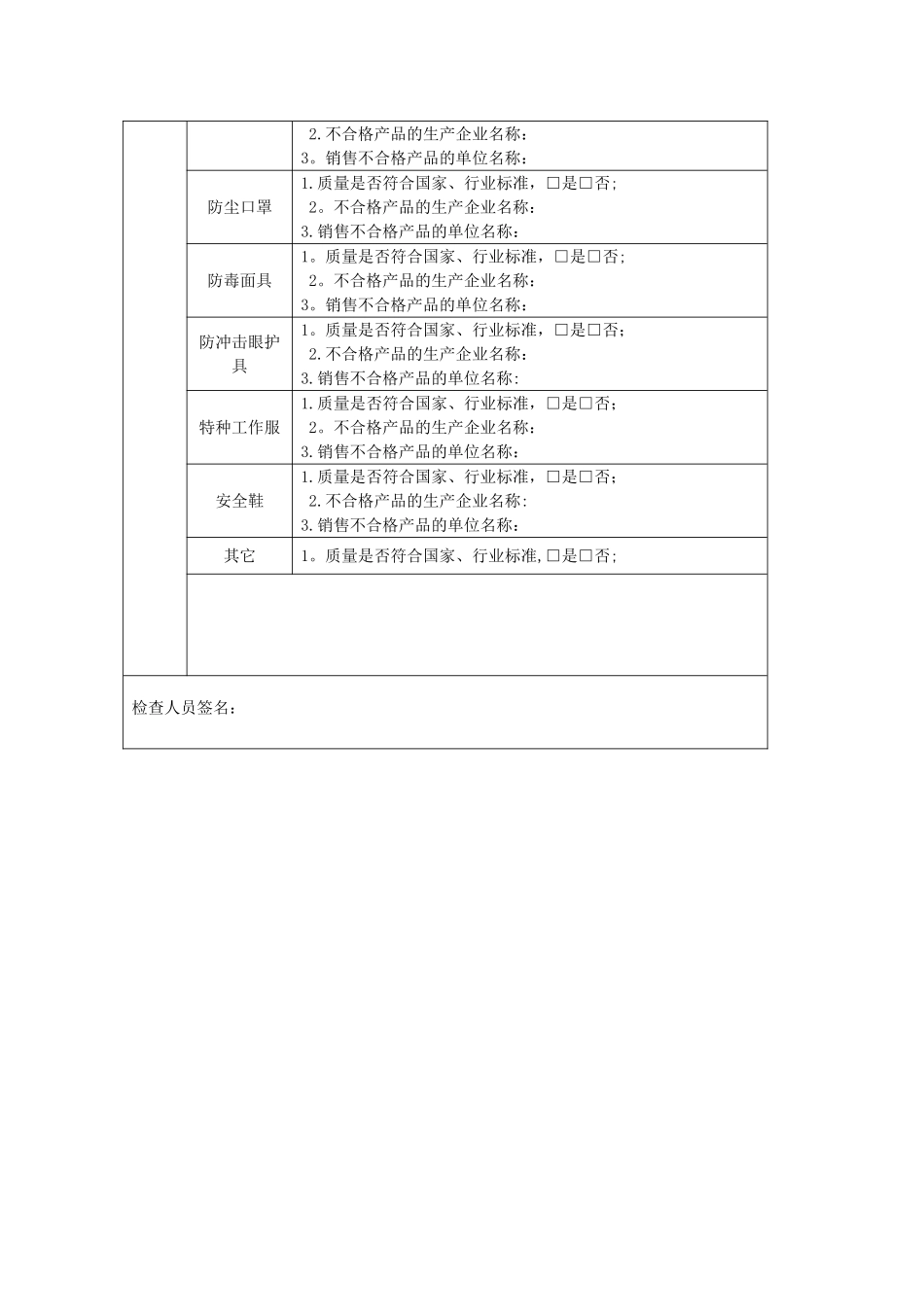 劳动防护用品专项检查表_第2页