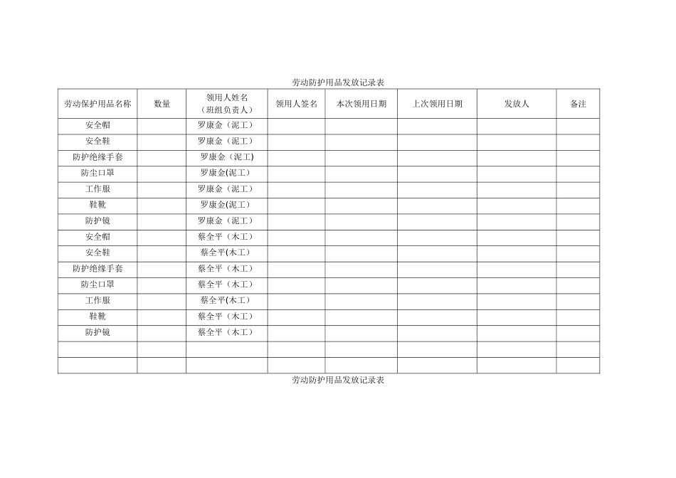 劳动防护用品发放记录表_第1页