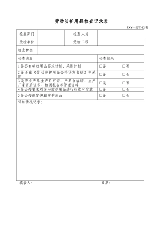 劳动防护用品检查记录表
