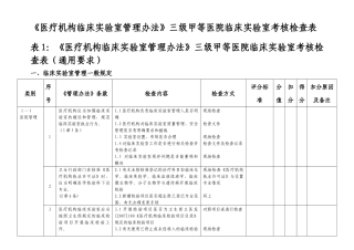 《医疗机构临床实验室管理办法》三级甲等医院临床实验室考核检查表