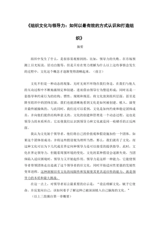 《组织文化与领导力：如何以最有效的方式认识和打造组织》