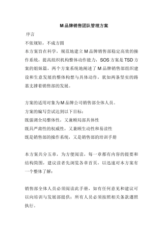 M品牌销售团队管理方案