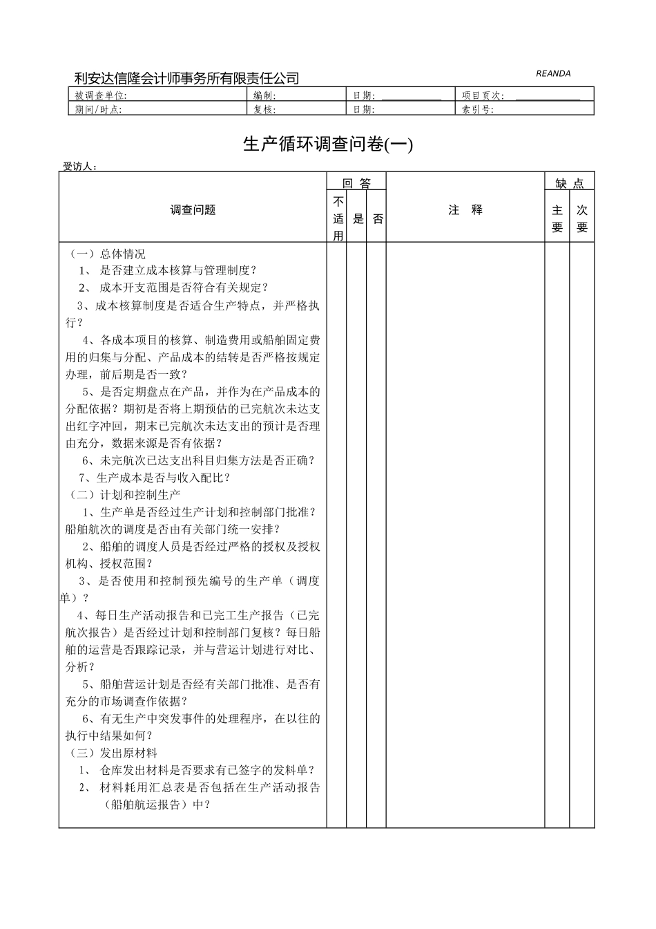 财务表格生产循环调查问卷_第1页