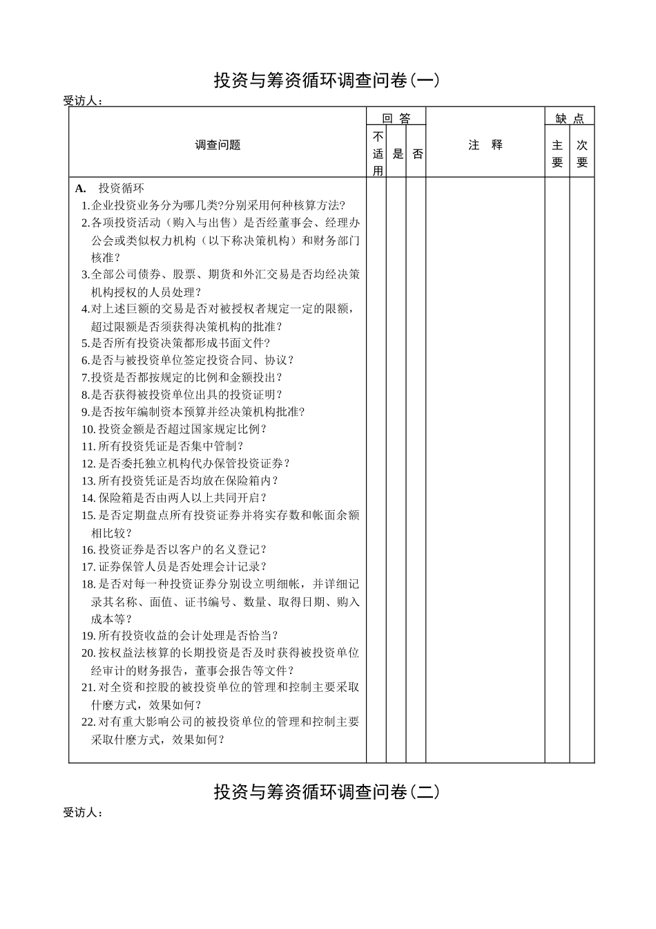 财务表格投资与融资循环问卷_第1页