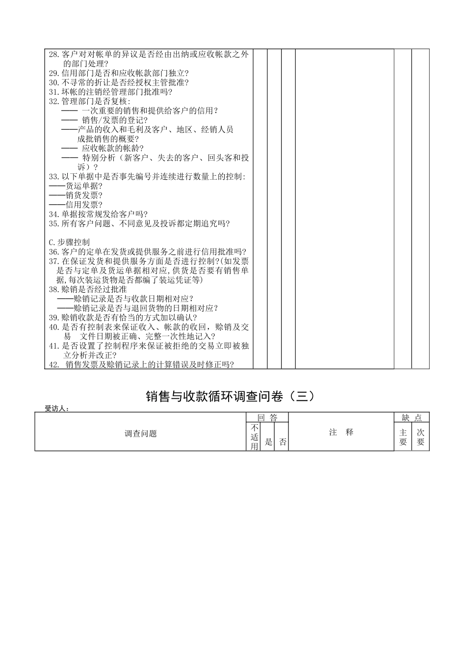 财务表格销售与收款循环问卷_第2页